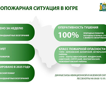 За прошедшую неделю – с 5 по 11 мая, в Югре ликвидированы два ландшафтных пожара на площади 9,7 га в Кодинском районе. Лесные возгорания не зафиксированы